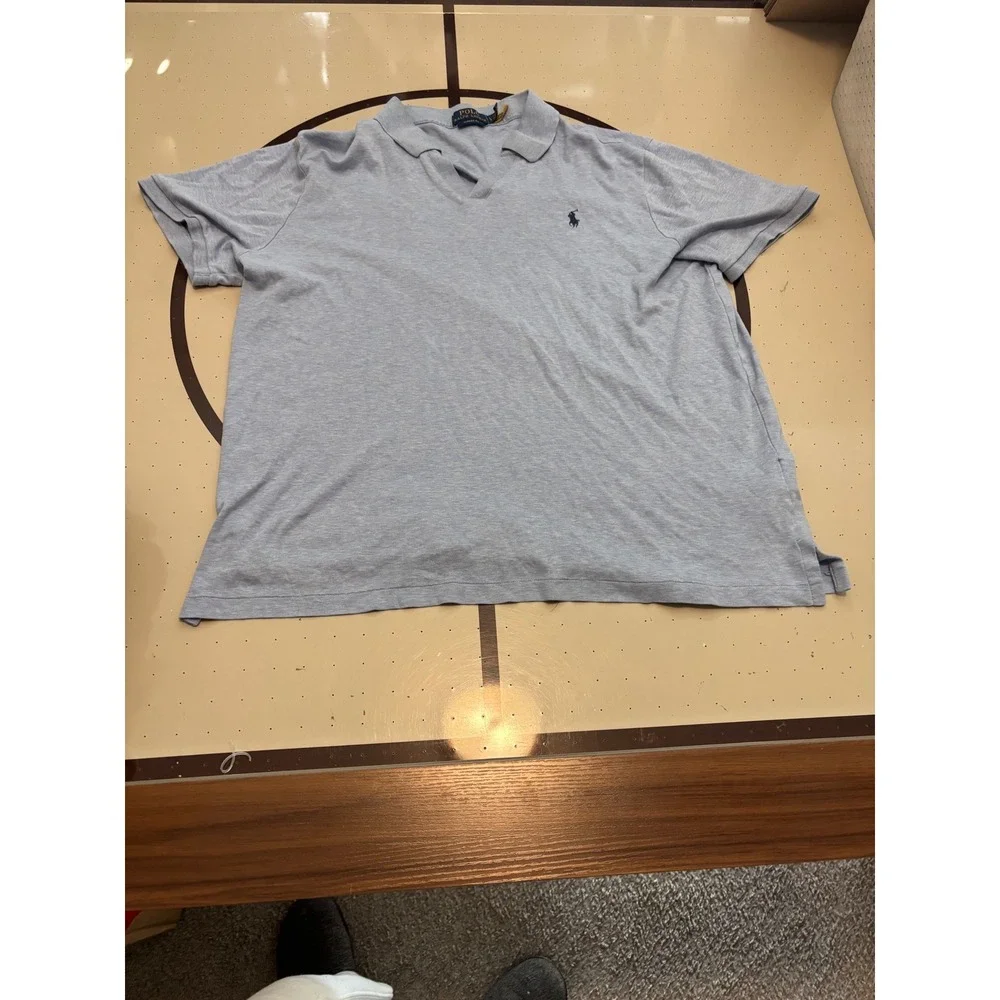 193 Polo Ralph Lauren Mens Classic Fit VNeck Polo Shirt Light Blue Heather Large